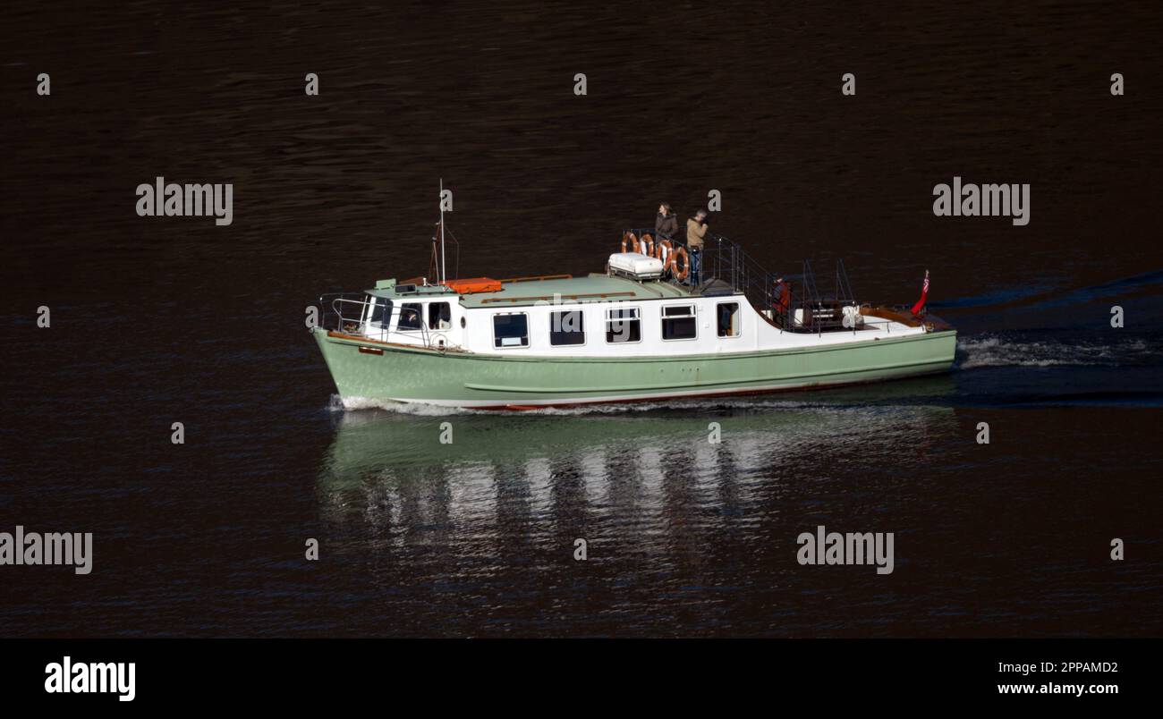 Ullswater Steamer MV  'Lady Dorothy' sailing across Ullswater on a crisp spring morning Stock Photo