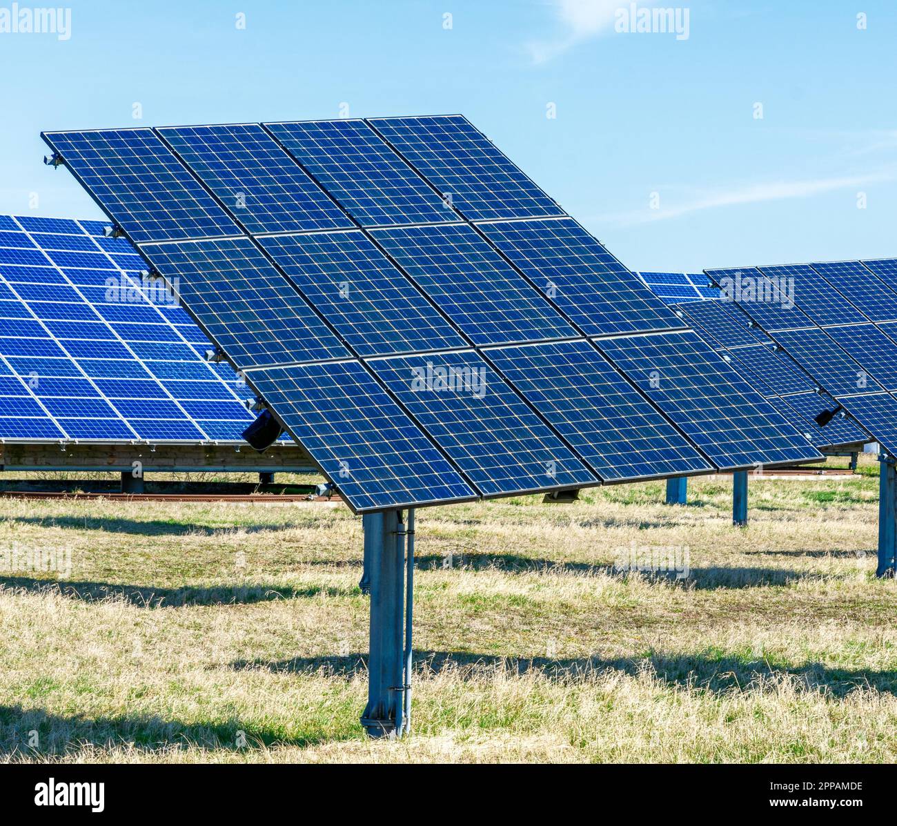 Innovative energy creation in a solar park Stock Photo