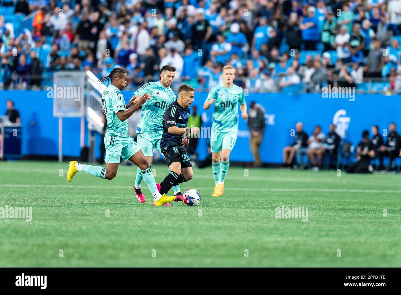 Charlotte, North Carolina, USA. 22nd Apr, 2023. Columbus Crew Midfielder ALEXANDRU MATAN (ROU) plays against the Charlotte FC at the Bank of America Stadium in Charlotte, North Carolina, USA. Charlotte FC wins the match, 1-0. (Credit Image: © Walter G. Arce Sr./ZUMA Press Wire) EDITORIAL USAGE ONLY! Not for Commercial USAGE! Stock Photo