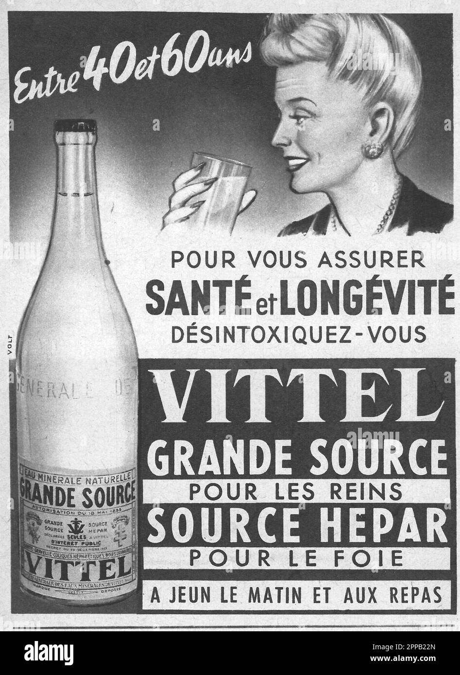 Vittel Bottled water French print ad, 1950 Stock Photo - Alamy