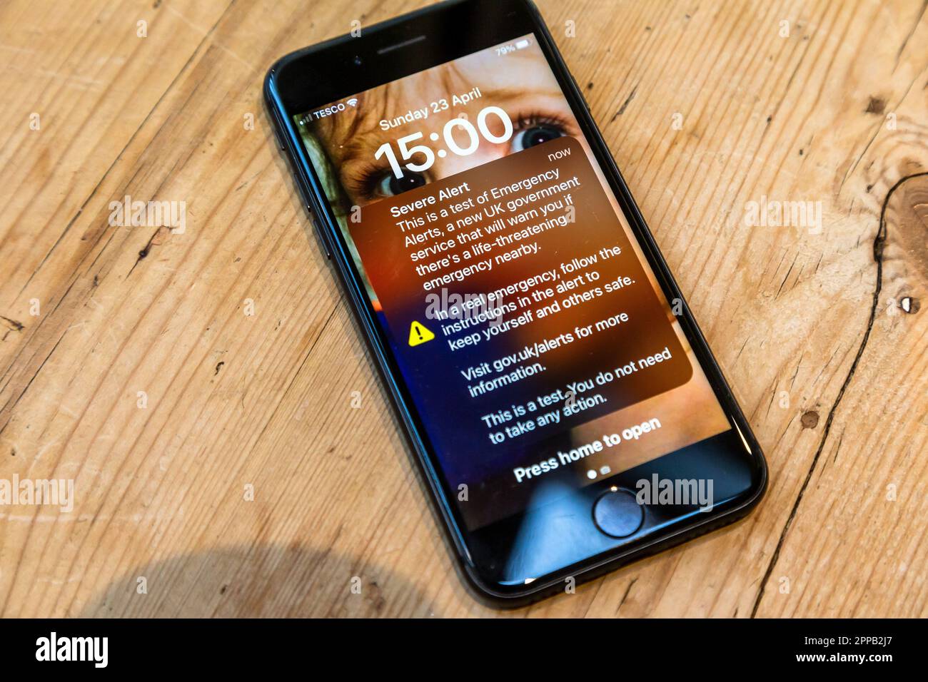 Birmingham, UK. 23rd Apr, 2023. The Emergency alert test UK appears on