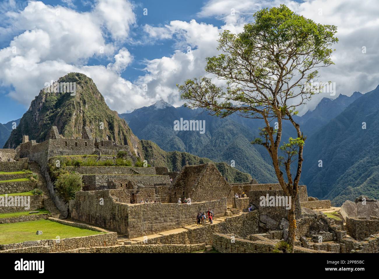 Machu Picchu the ancient Inca citadel in the sunshine with Huayna ...