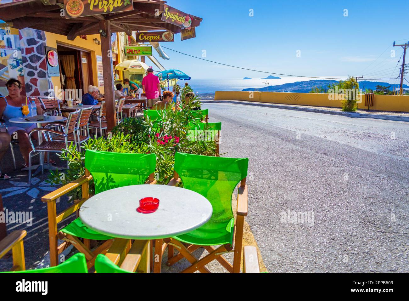 Pyrgos Kallistis,Santorini,Greece:Tourists sightseeing on the ...