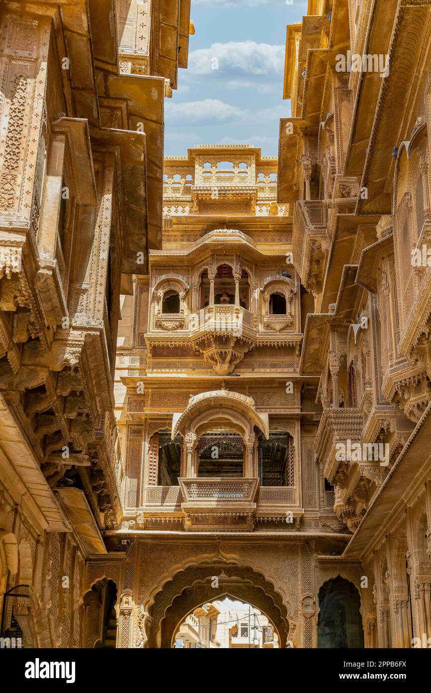 India, Rajasthan, Jaisalmer, Patwa-ki-Haveli Stock Photo