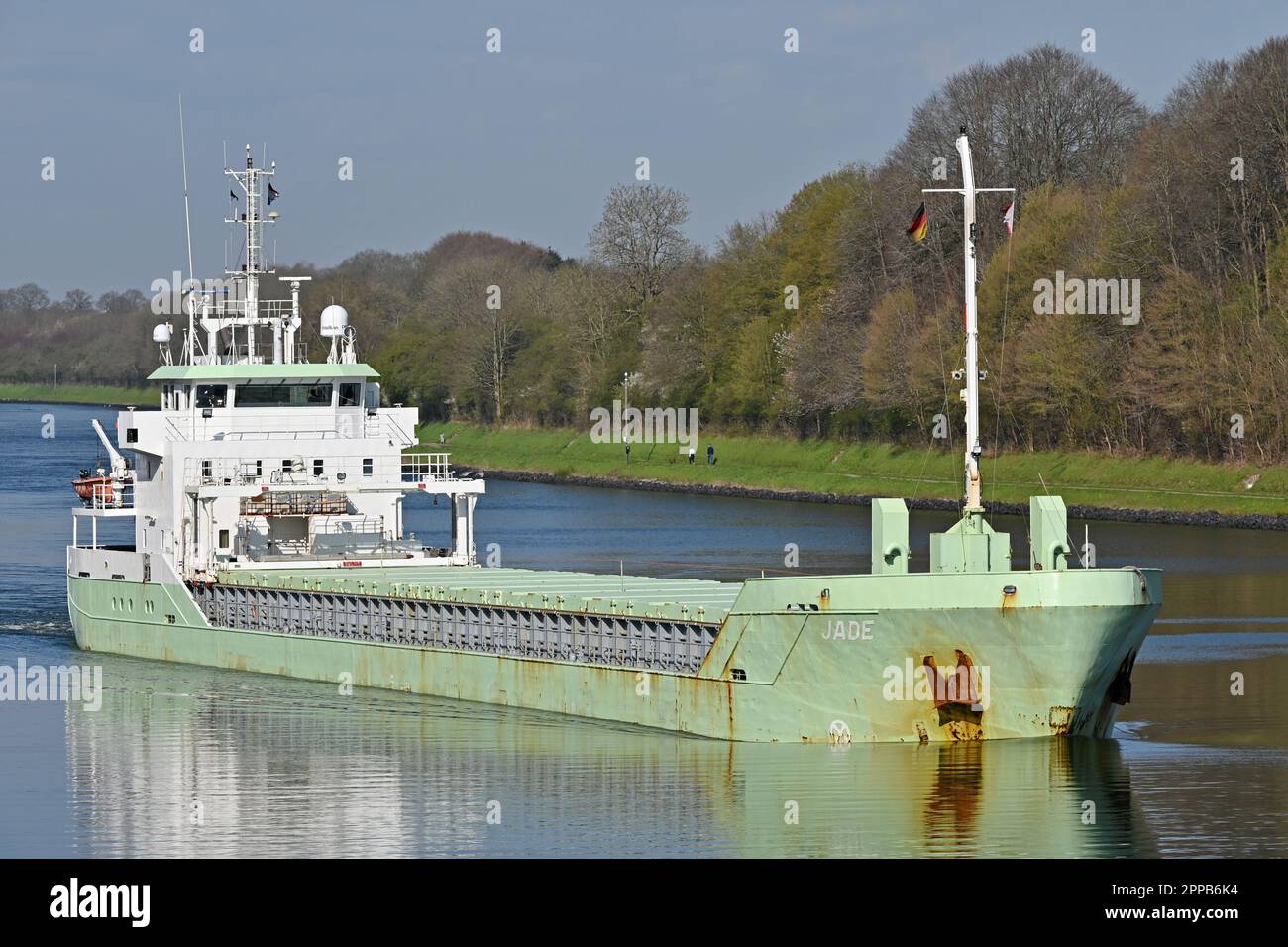 General Cargo Ship JADE at the Kiel Canal Stock Photo