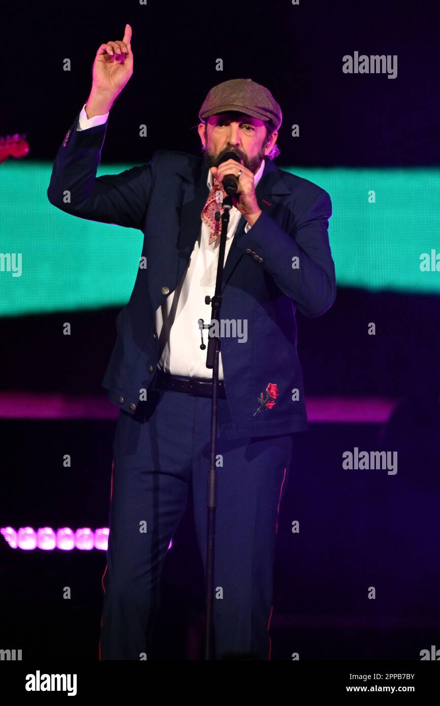 Sunrise FL, USA. 22nd Apr, 2023. Juan Luis Guerra performs during the Entre Mar y Palmeras Tour at The FLA Live Arena on April 22, 2023 in Sunrise, Florida. Credit: Mpi04/Media Punch/Alamy Live News Stock Photo