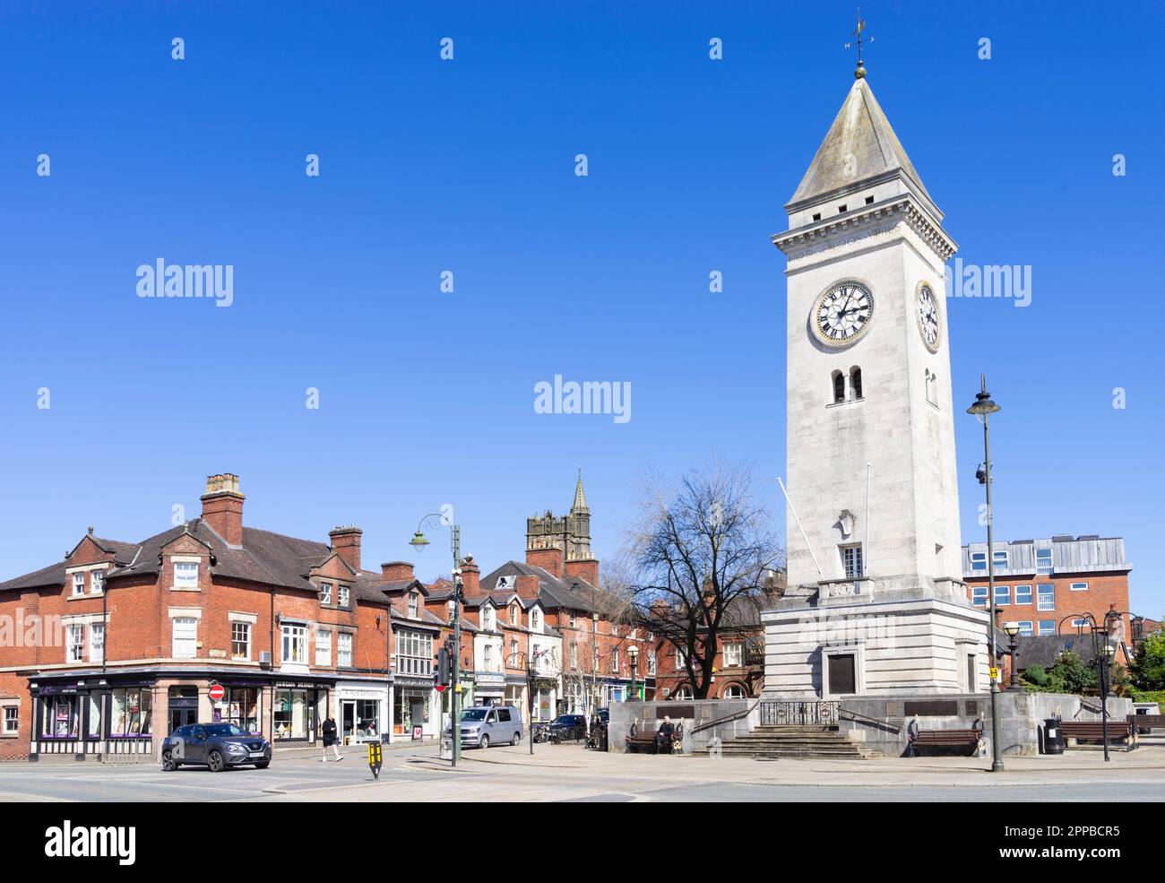 Leek Staffordshire The Nicholson War Memorial Clock Tower 1925 in the centre of the market town of Leek Staffordshire England UK GB Europe Stock Photo