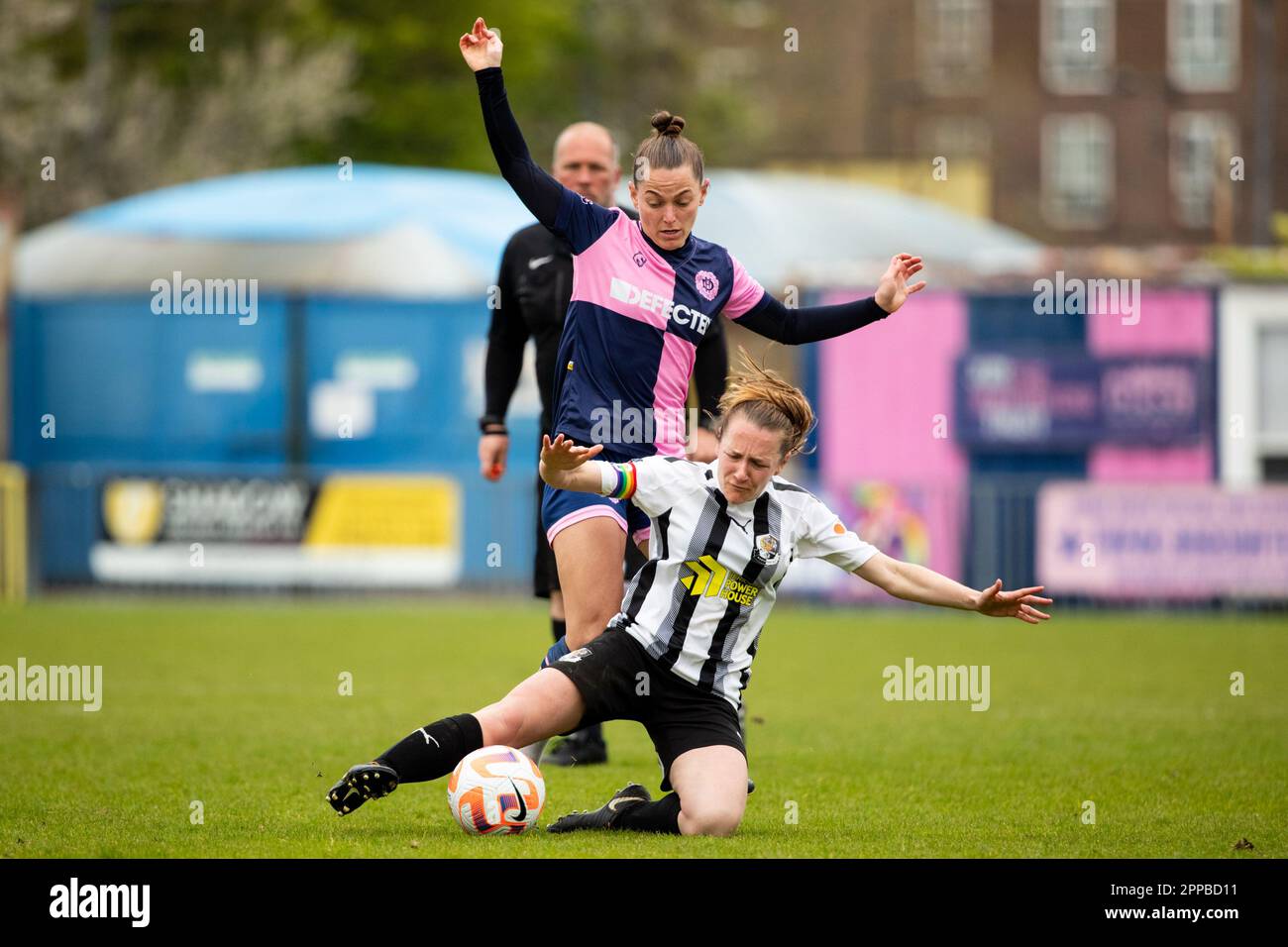 London, UK. 23rd Apr, 2023. London, England, April 23rd 2023:x Brittany Saylor (Dulwich Hamlet) and Elizabeth Adams (Dartford) in action during the London and South East Regional Womens Premier League game between Dulwich Hamlet and Dartford at Champion Hill in London, England. (Liam Asman/SPP) Credit: SPP Sport Press Photo. /Alamy Live News Stock Photo