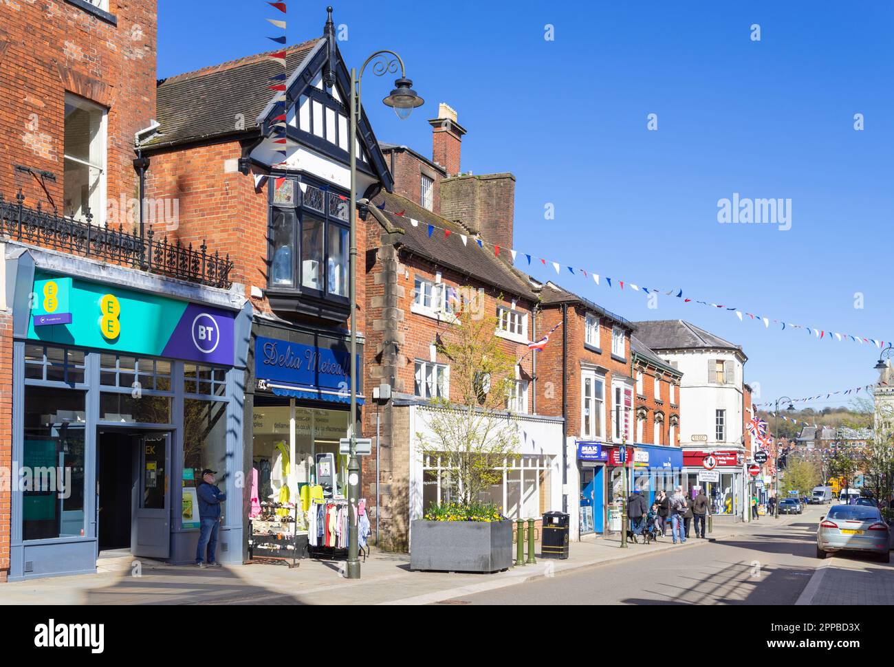 Leek Staffordshire Shops and businesses on Derby Street in the market town of Leek Staffordshire England UK GB Europe England UK GB Europe Stock Photo
