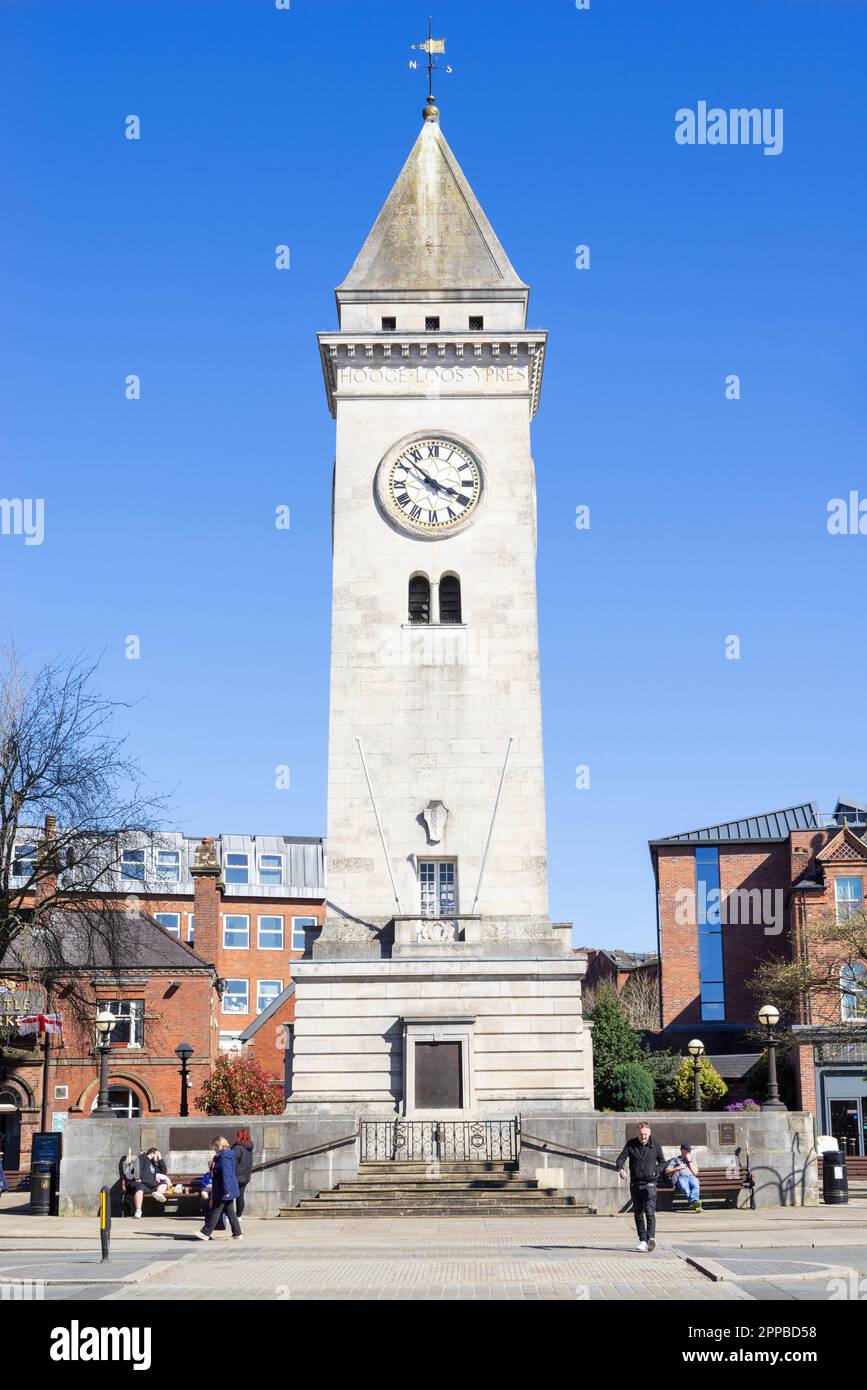 Leek Staffordshire The Nicholson War Memorial Clock Tower 1925 in the centre of the market town of Leek Staffordshire England UK GB Europe Stock Photo