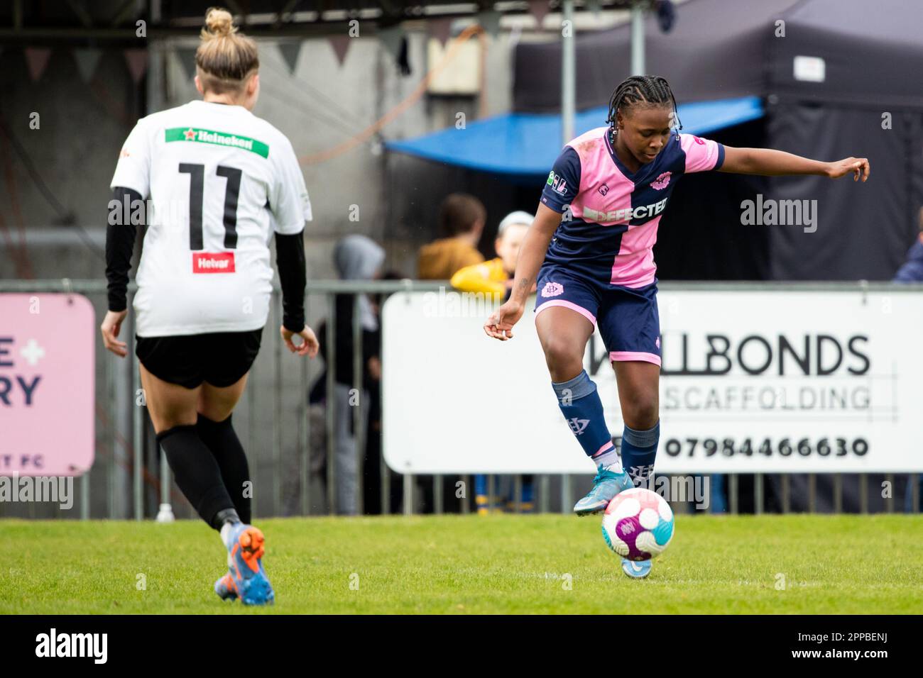 London, UK. 23rd April, 2023. Mya Lewis-Powell (Dulwich Hamlet) in action during the London and South East Regional Womens Premier League game between Dulwich Hamlet and Dartford at Champion Hill Stadium. Credit: Liam Asman/Alamy Live News Stock Photo