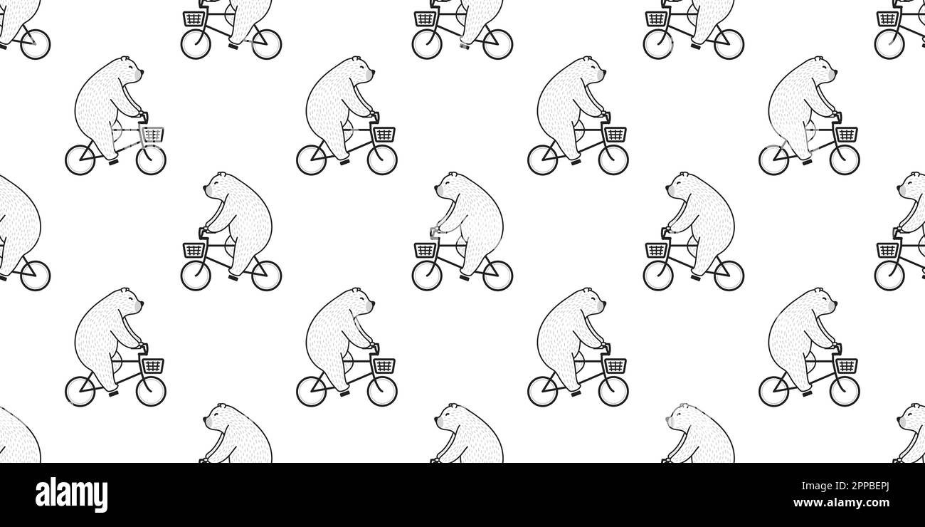 Bear seamless pattern vector Polar Bear riding bicycle isolated wallpaper background Stock Vector