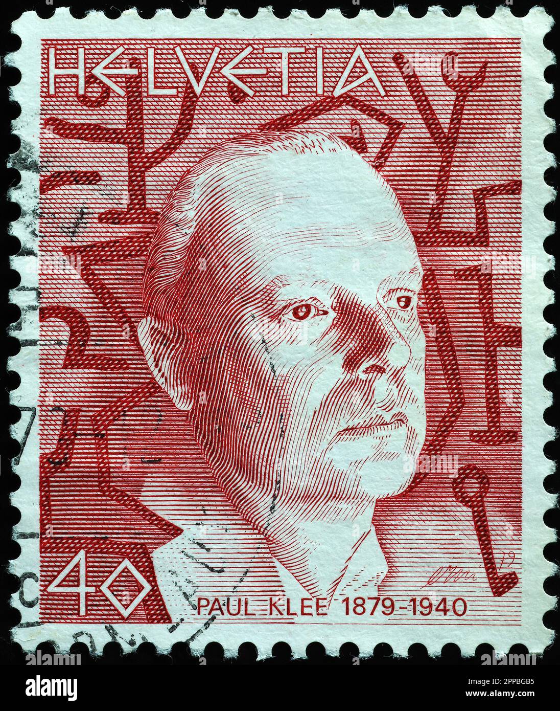 Paul Klee portrait on swiss postage stamp Stock Photo