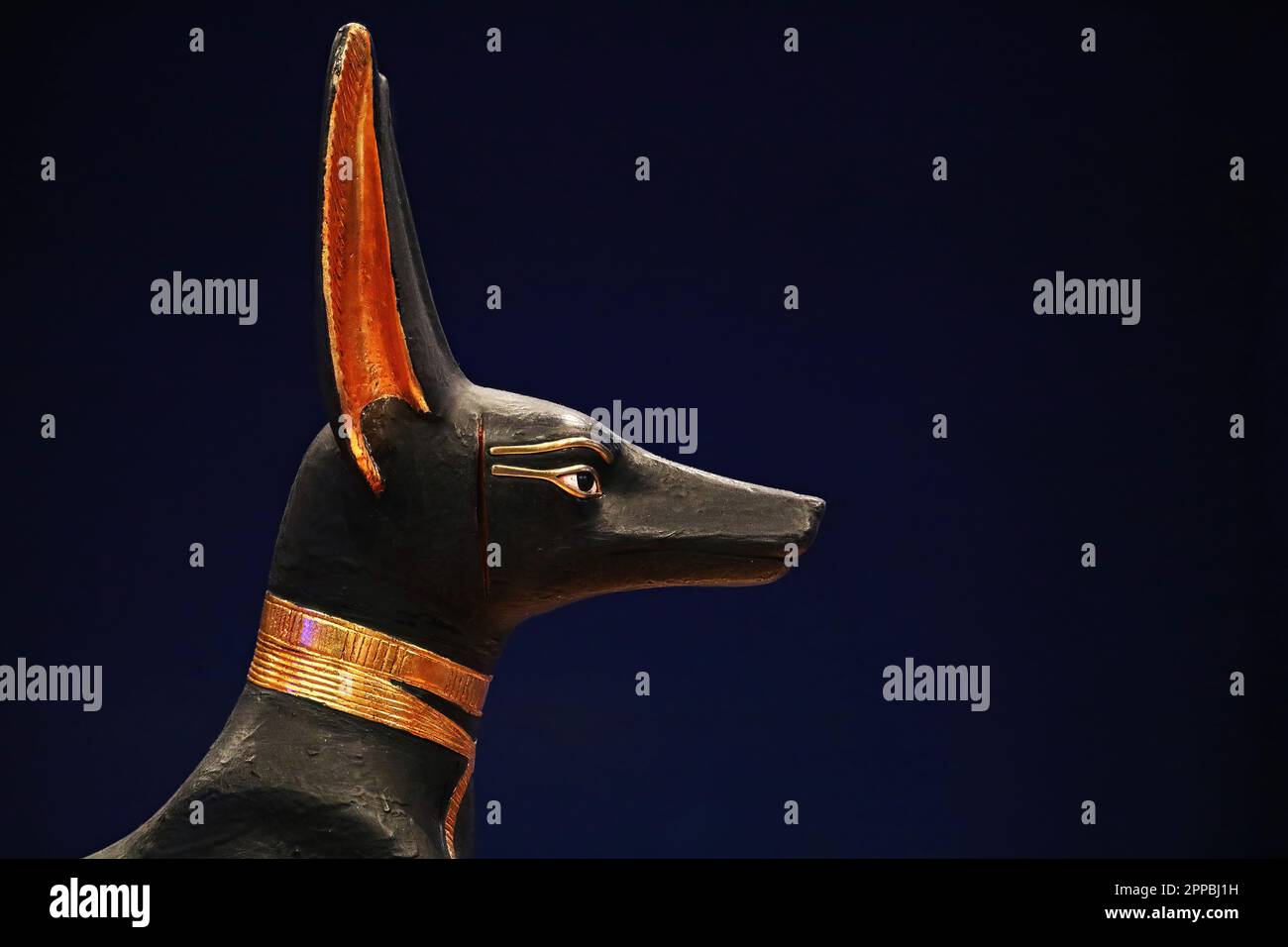 Profile of Anubis statue from Tutankhamun treasure, original crafted from wood and gold Stock Photo