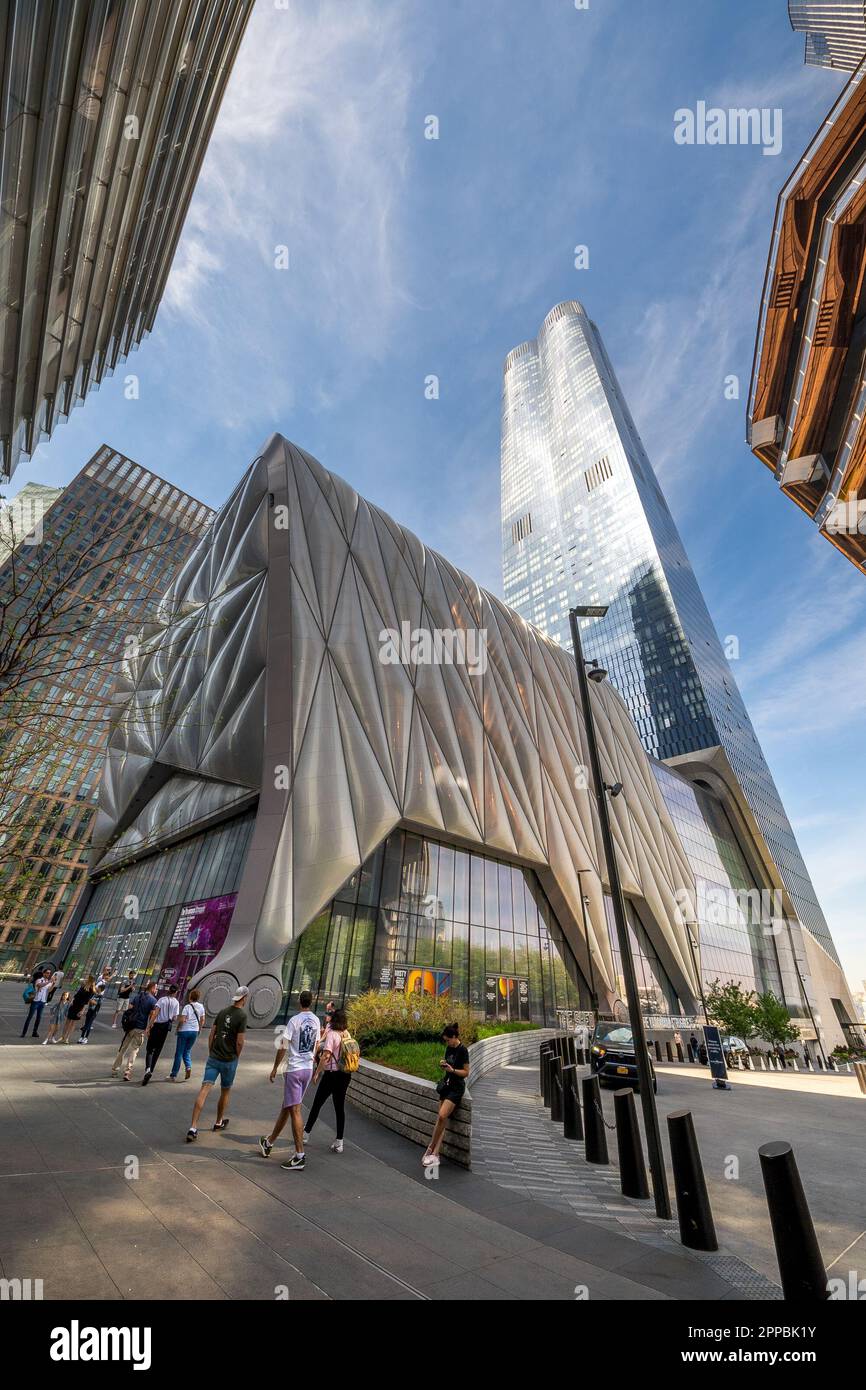 New York, NY USA April 14, 2023 Vertical view of iconic The Shed