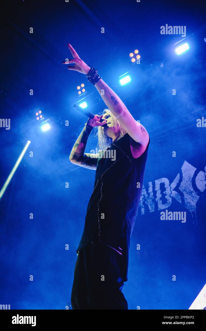 Zurich, Switzerland. 22nd Apr, 2023. The Finnish nu metal band Blind Channel performs a live concert at The Hall in Zürich. Here vocalist Joel Hokka is seen live on stage. (Photo Credit: Gonzales Photo/Alamy Live News Stock Photo