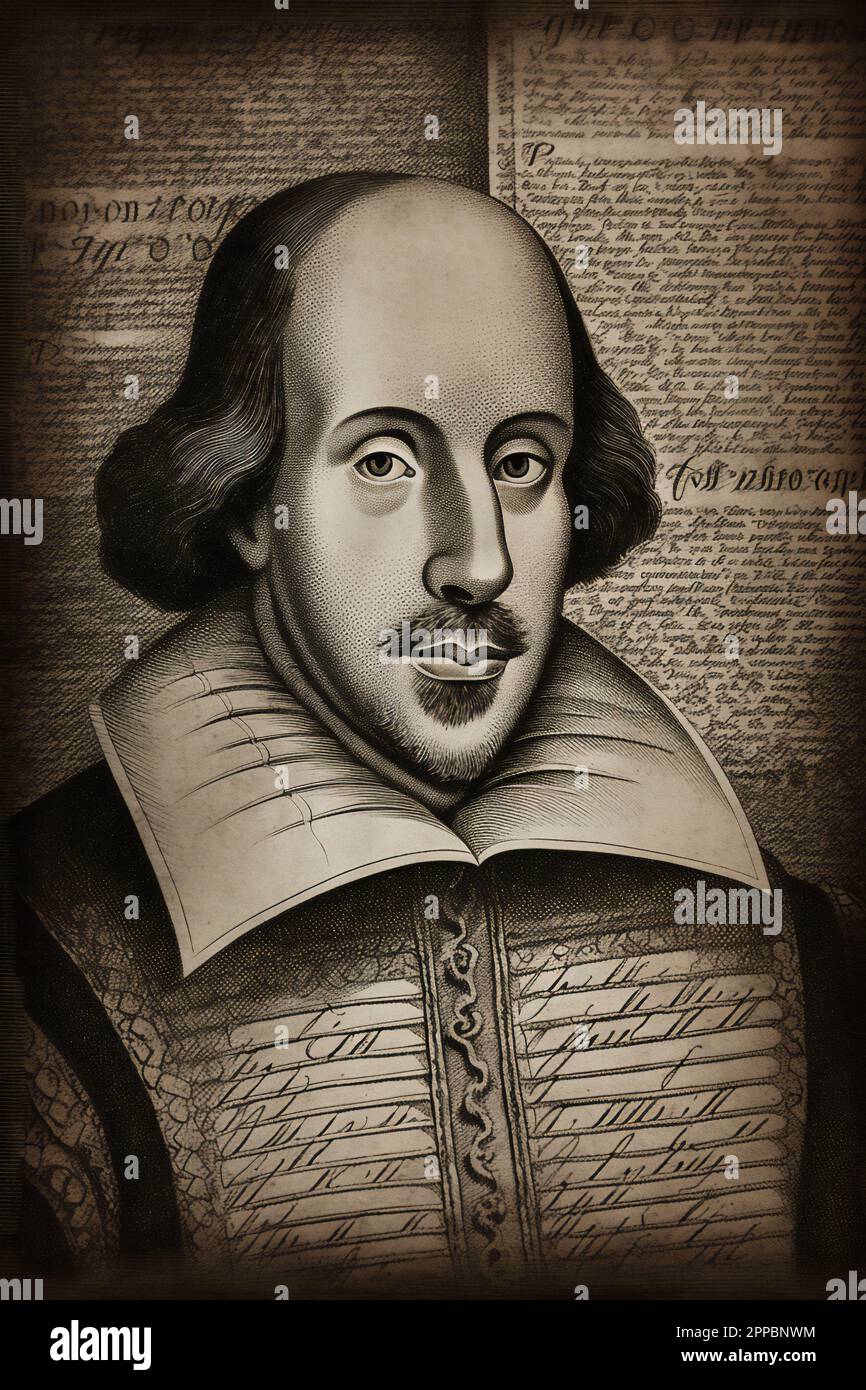 William Shakespeare engraved portrait of the famous English Elizabethan ...
