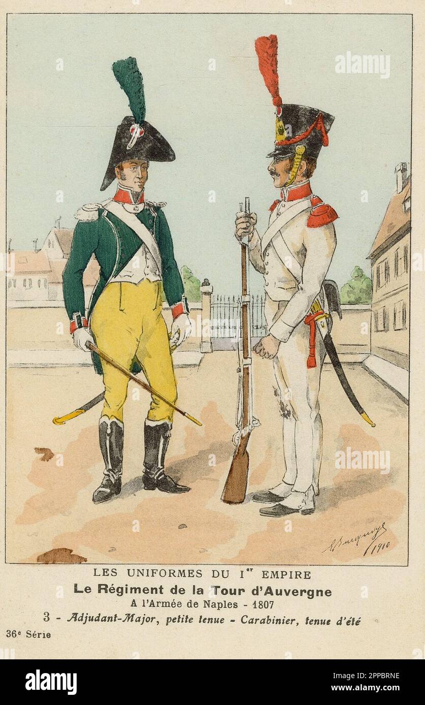 adjudant major et carabinier du régiment de la Tour d'Auvergne,  1807 - 1er Empire - Naples Stock Photo