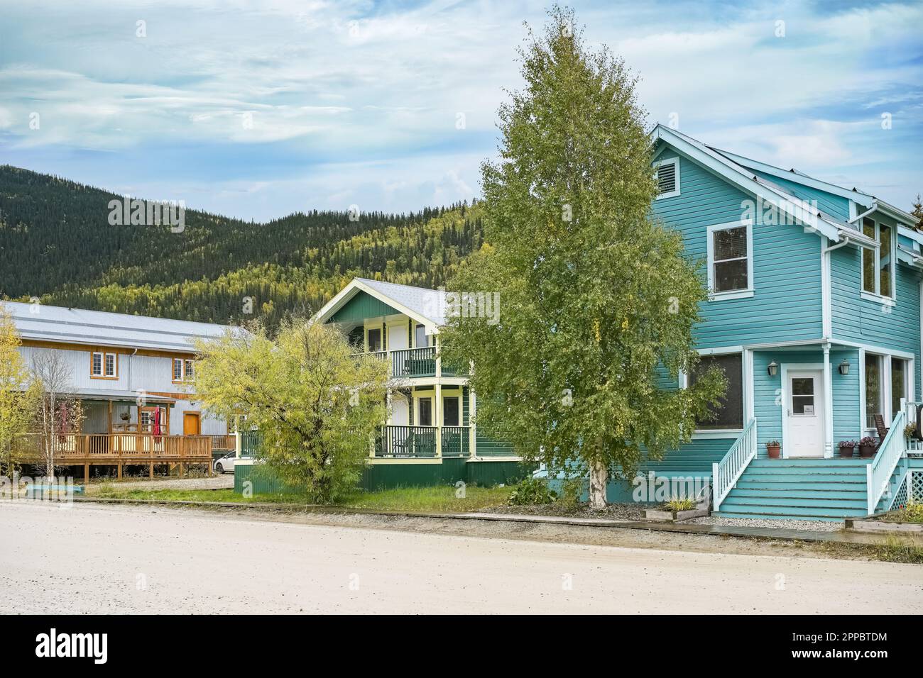 Dawson city in Yukon, Canada, colorful houses in the ancient village of