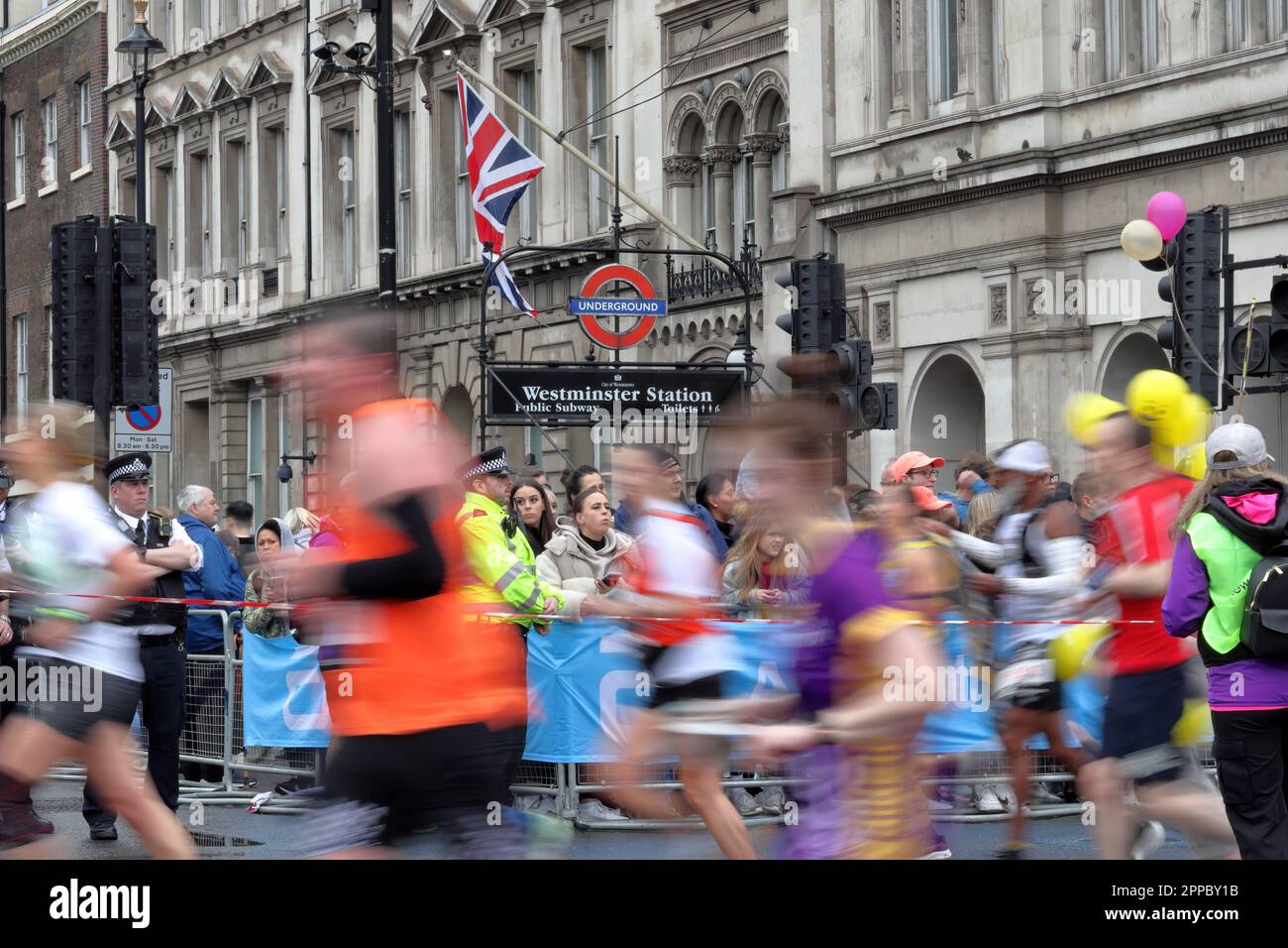 London, UK April 23, 2023 runners at London Marathon 2023, motion
