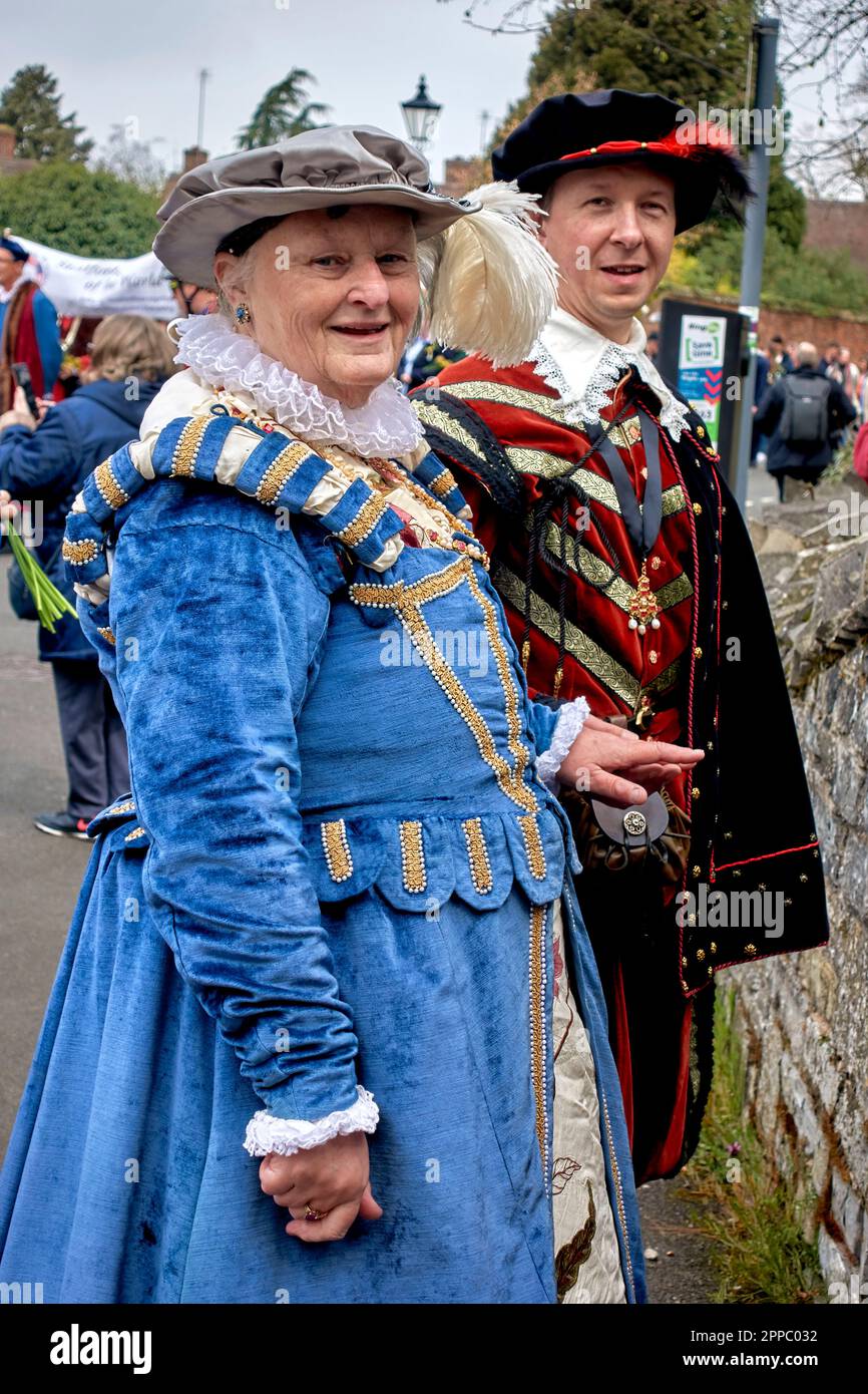 People dressed in Elizabethan period costume for the William Shakespeare birthday celebration. Stratford upon Avon, England, UK. Stock Photo