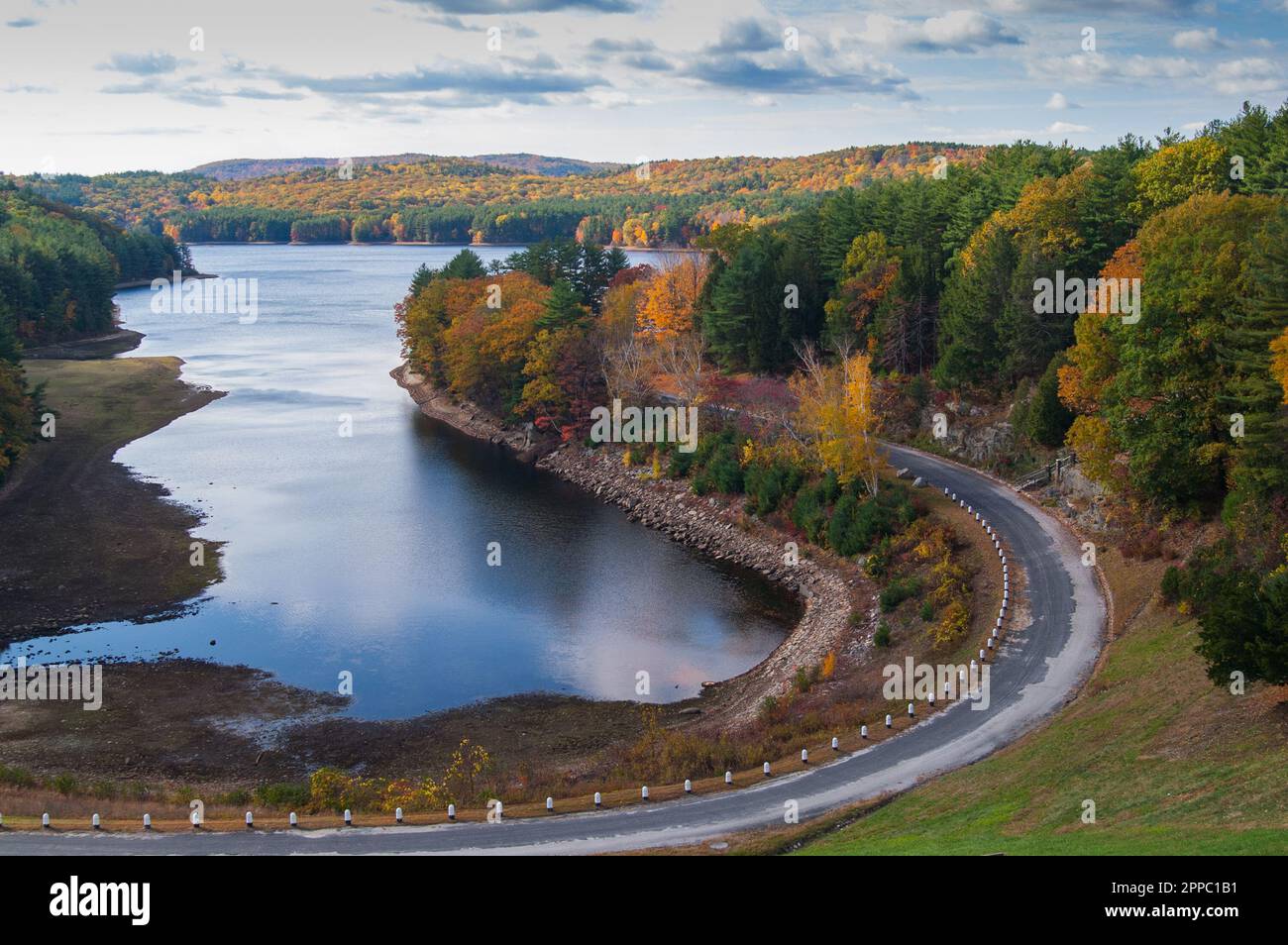 Fall foliage at a reservoir in New England during autumn Stock Photo Alamy