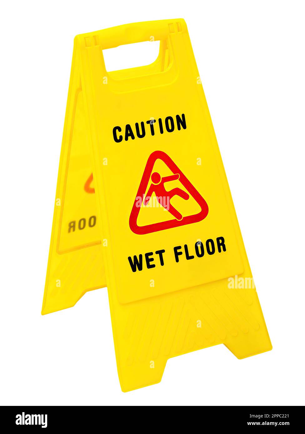 Caution Wet Floor yellow warning sign isolated on white background Stock Photo