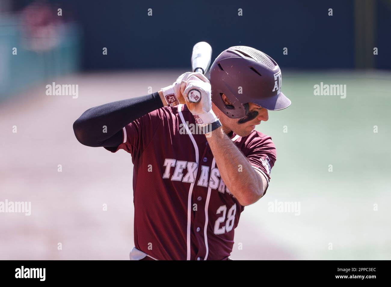 Texas A&M Aggies third baseman Trevor Werner (28) at bat against the Tennessee Volunteers on