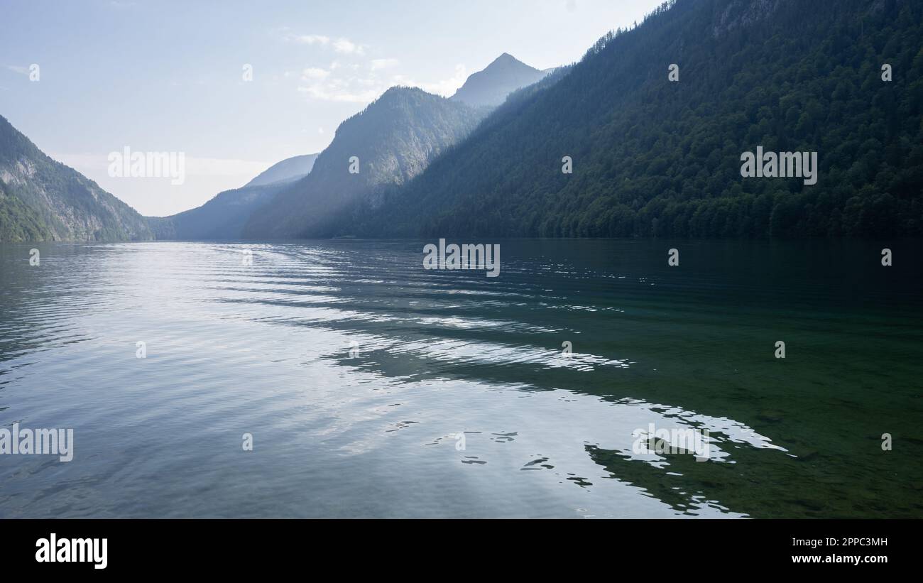 Alpine lake during early morning, Konigssee, Germany Stock Photo