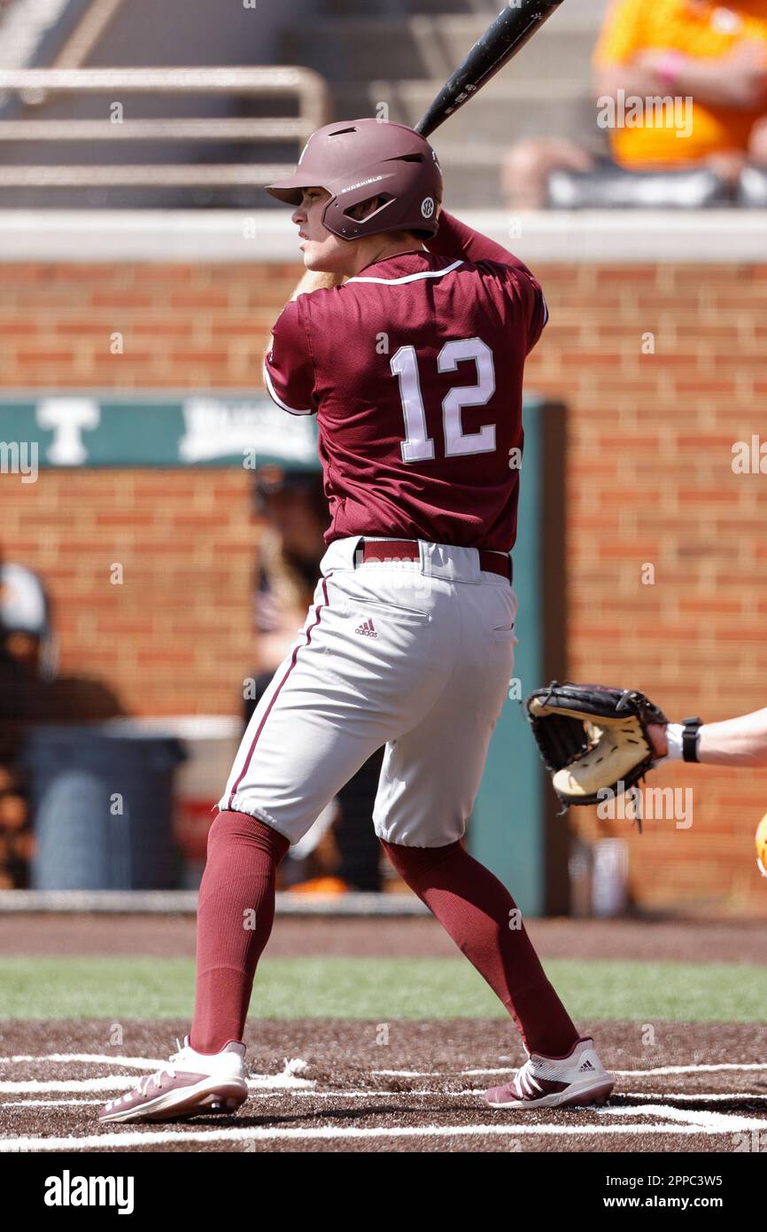 Texas A&M Aggies second baseman Austin Bost (12) at bat against the Tennessee Volunteers on