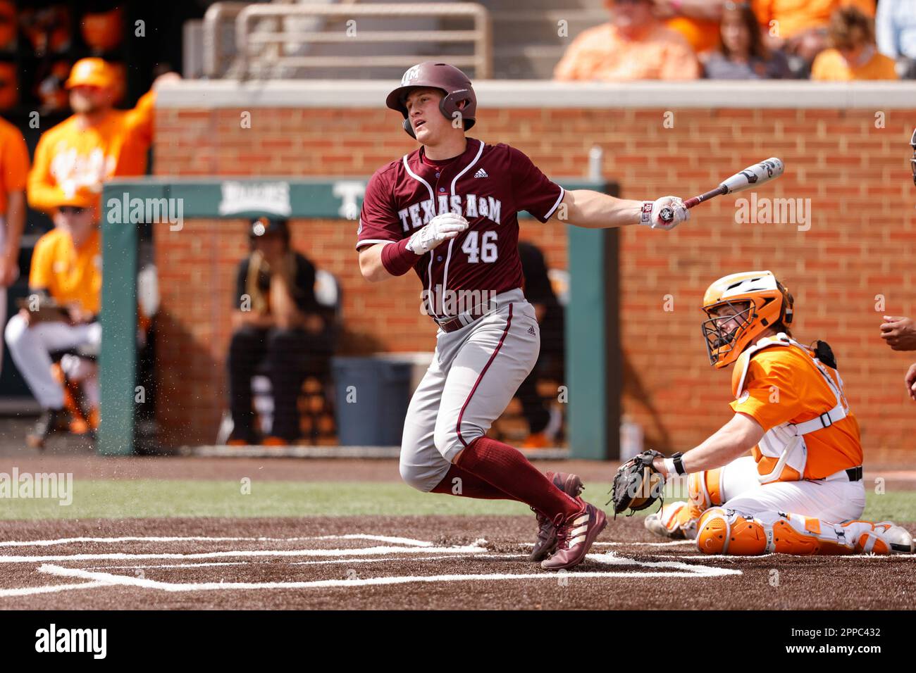 Texas A&M Aggies catcher Max Kaufer (46) at bat against the Tennessee Volunteers on Robert M