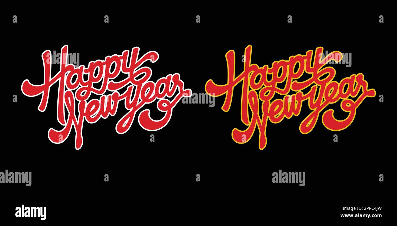 Happy new year vector hand lettering calligraphy typography ...