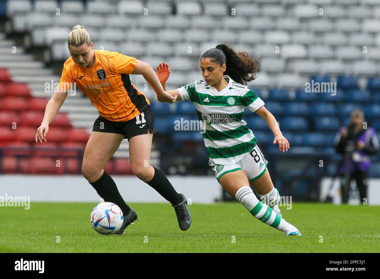 Glasgow, UK. 23rd Apr, 2023. In the semi-final of the Women's Scottish Cup between Glasgow City vs Celtic, played at Hampden Park, Glasgow, Scotland, UK, Celtic won by 0 - 1, with the goal scored by NATASHA FLINT, Celtic number 26, in 19 minutes. Celtic now go forward to play Rangers in the final on 28 May 2023 at Hampden Park, Glasgow, Scotland Credit: Findlay/Alamy Live News Stock Photo