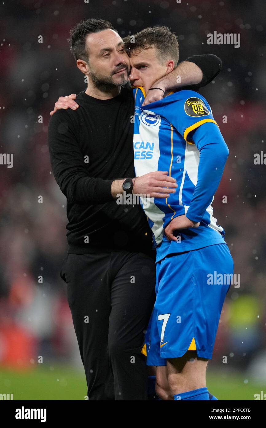 Brighton's Head Coach Roberto De Zerbi Comforts Brighton's Solly March ...