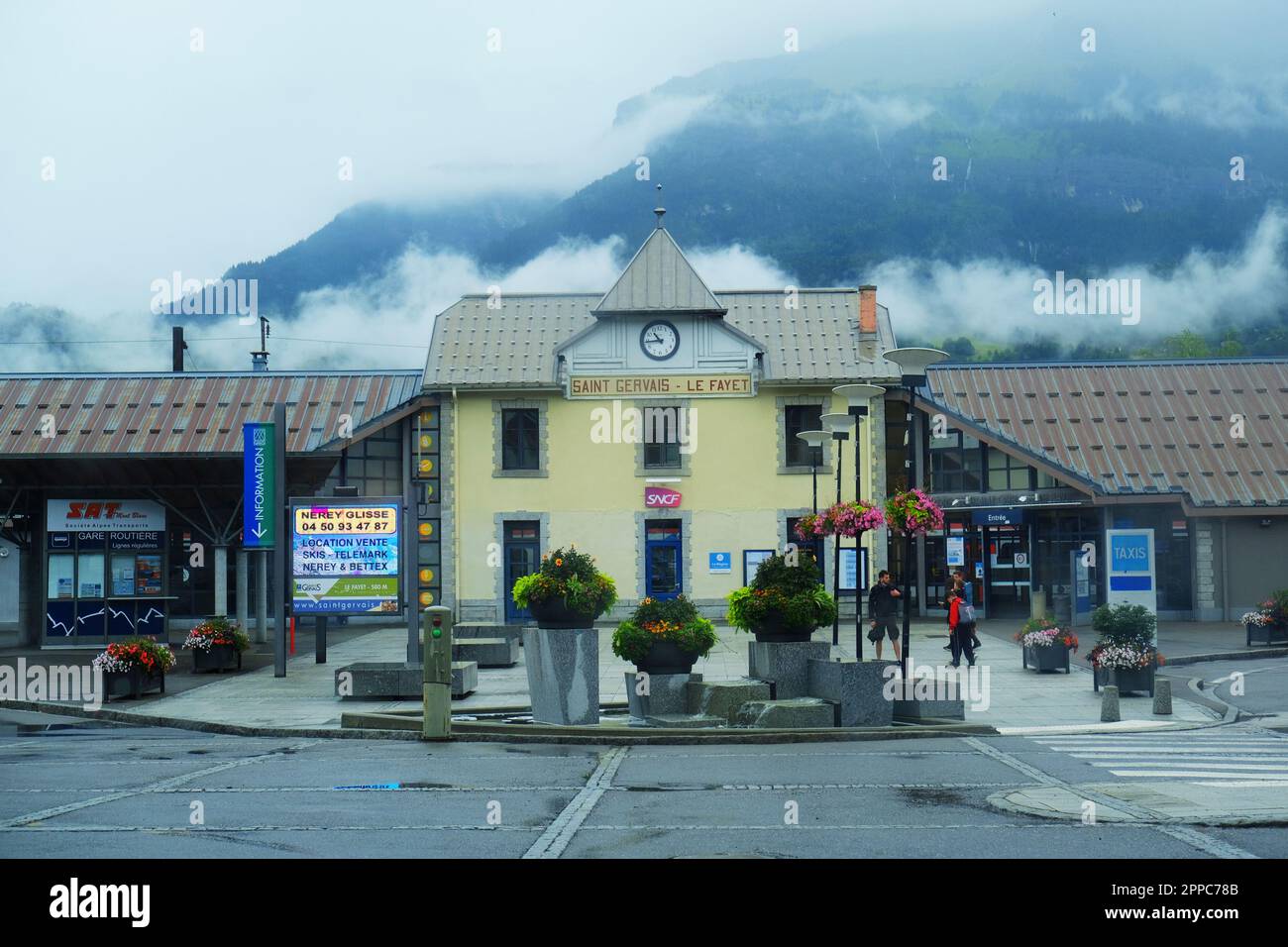 Saint-Gervais, Chamonix, France - July 15, 2021. Saint-Gervais - Le Fayet railway station for the Tramway du Mont Blanc, who reach the Nid d'Aigle Stock Photo