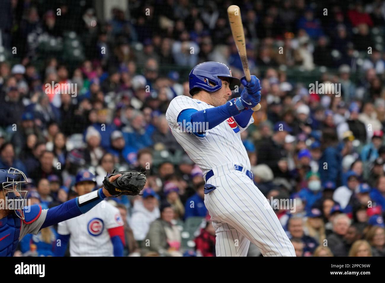 Cody Bellinger of the Chicago Cubs bats during the first inning of