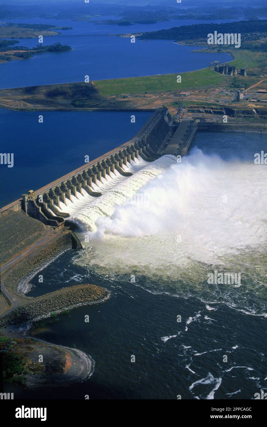 Aerial view of Tucurui hydroelectric dam on the Tocantins River in the Amazon region of Brazil (Para State). Stock Photo