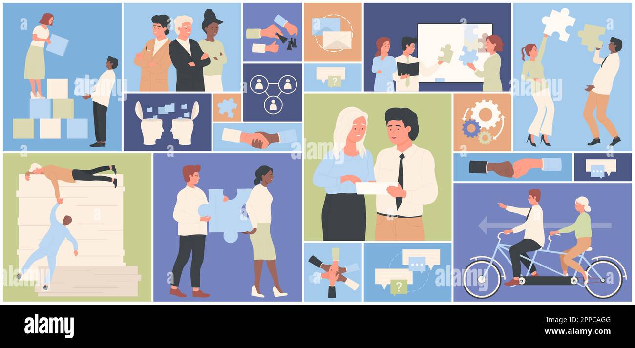 Cartoon professional corporate manager characters discuss presentation