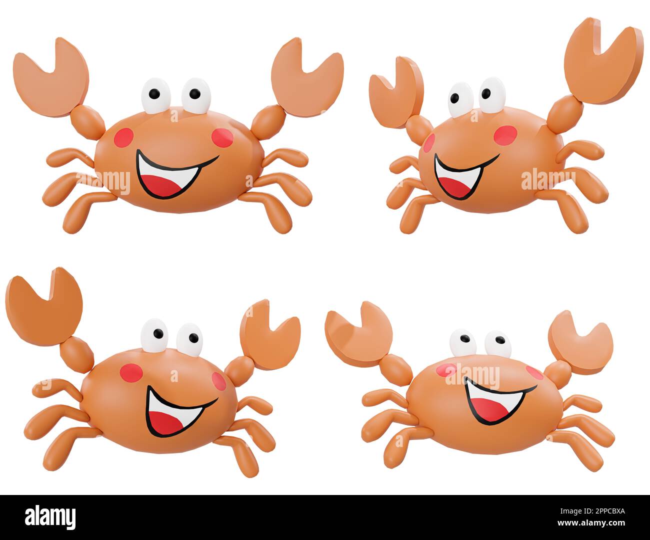 Cartoon Crab different angles isolated on white background high quality details - 3d rendering Stock Photo