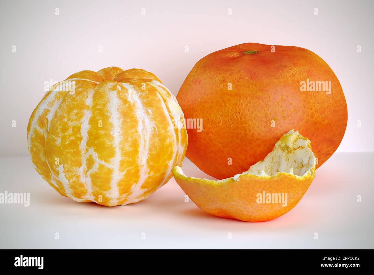 3d rendering Tangerin and Peeled Tangerin isolated on white