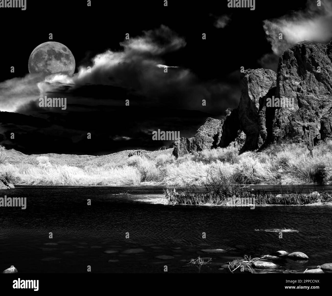 Moon and Spring landscape in the Arizona desert USA Stock Photo - Alamy