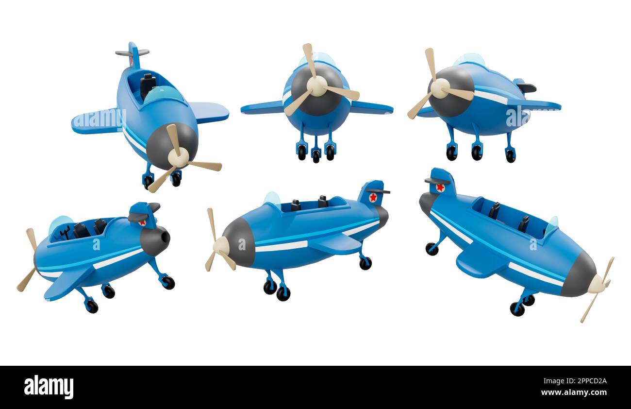 Cartoon Plane different angles isolated on white background high quality details - 3d rendering Stock Photo