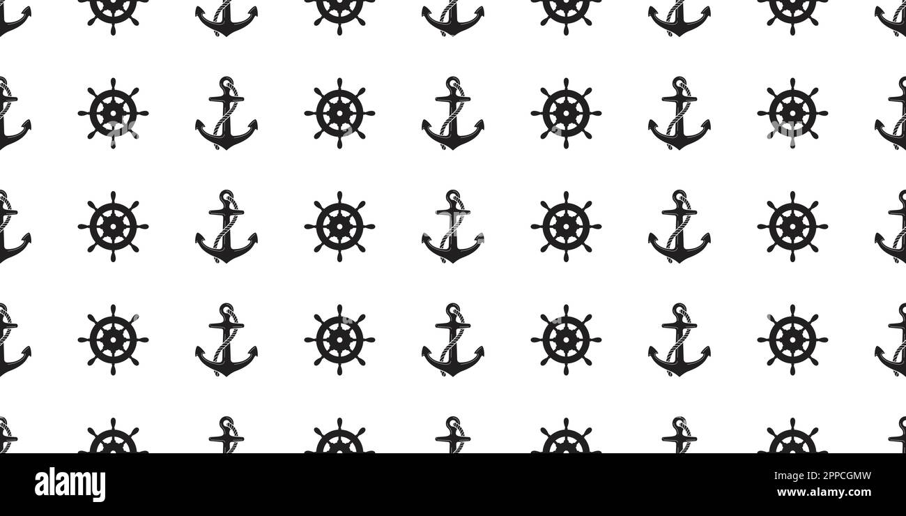 Anchor Seamless Pattern vector boat isolated maritime Nautical sea ocean wallpaper background white Stock Vector