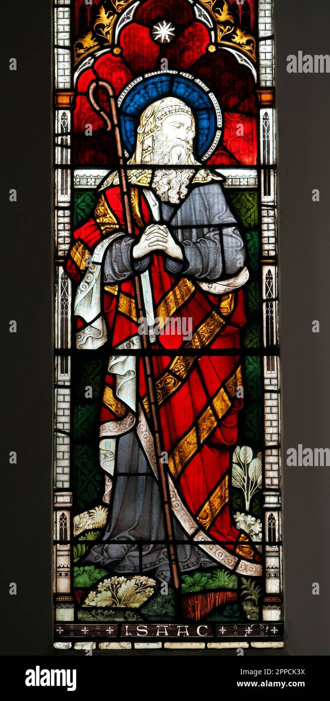 Stained glass window depicting Isaac and showing his shepherds crook