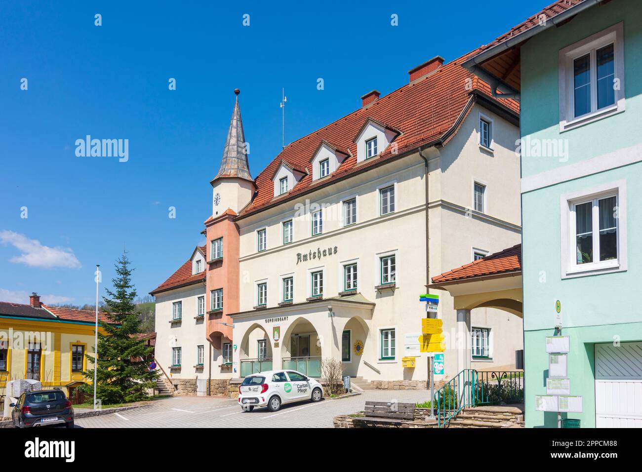 Edlitz: Town Hall in Wiener Alpen, Alps, Niederösterreich, Lower Austria, Austria Stock Photo