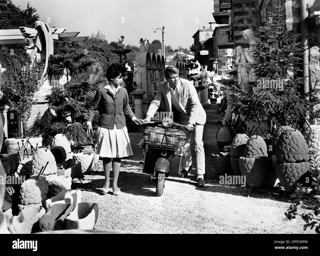 Suzanne Pleshette, Troy Donahue, on-set of the Film, 'Rome Adventure', Warner Bros., 1962 Stock Photo