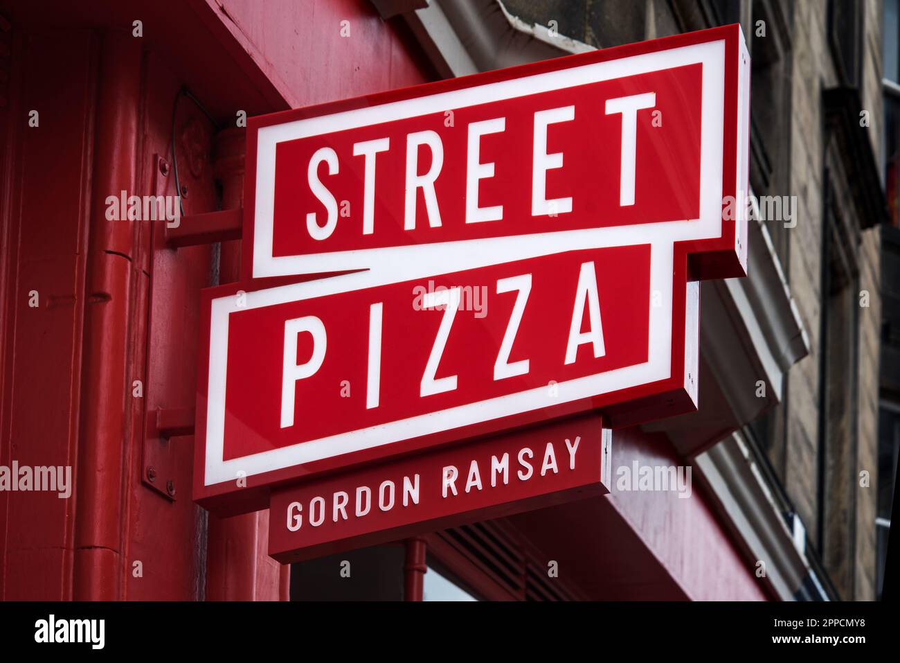 Gordon Ramsay Street Pizza restaurant sign in Edinburgh's New Town