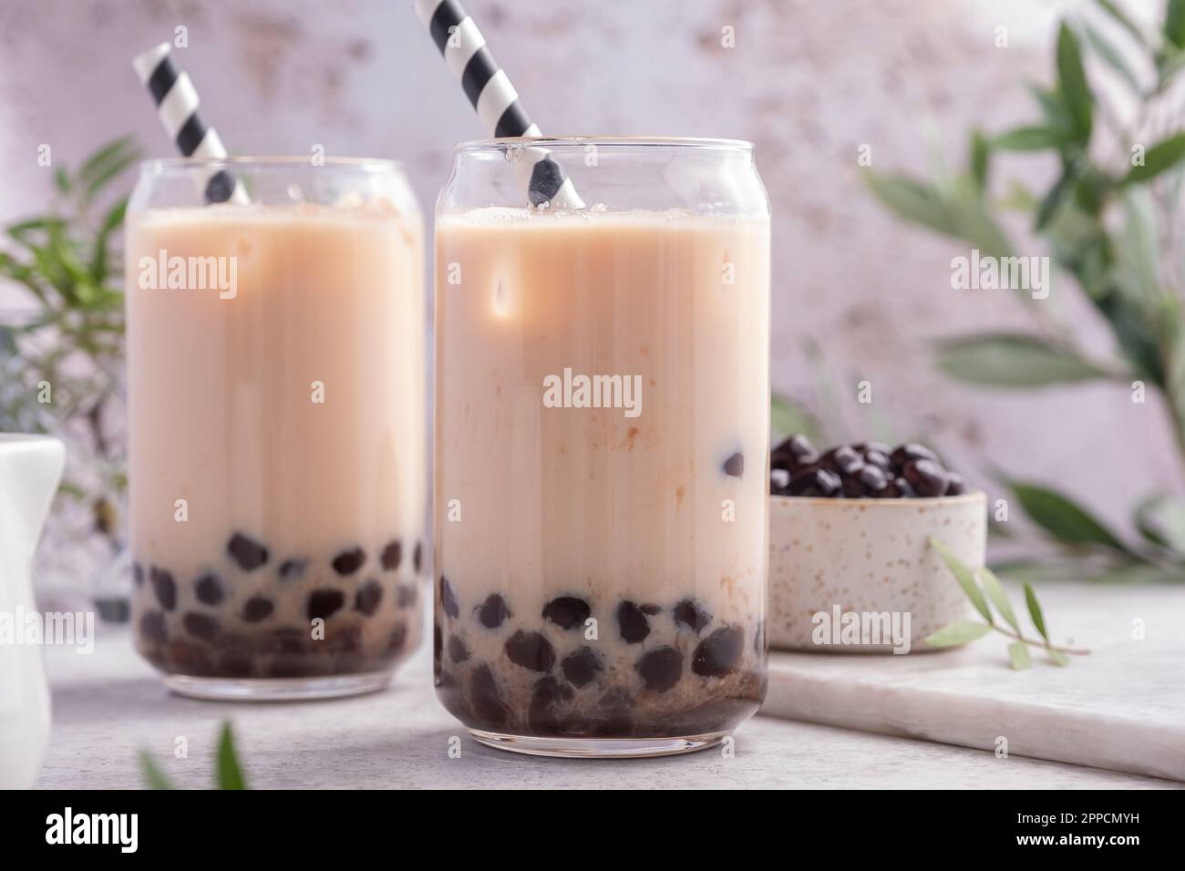 Milk bubble tea with tapioca pearls and honey Stock Photo Alamy