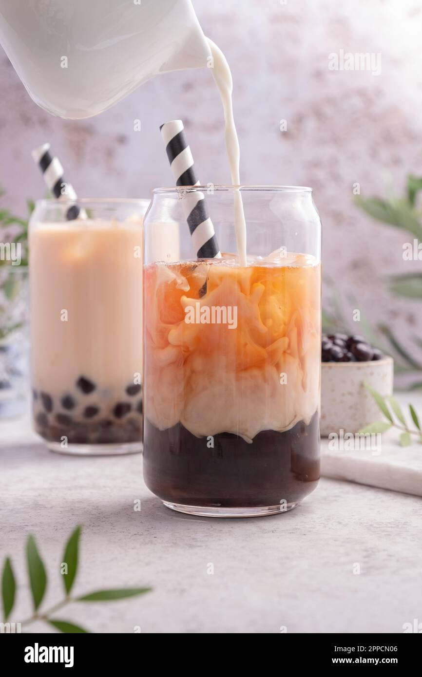 Milk bubble tea with tapioca pearls and honey Stock Photo Alamy