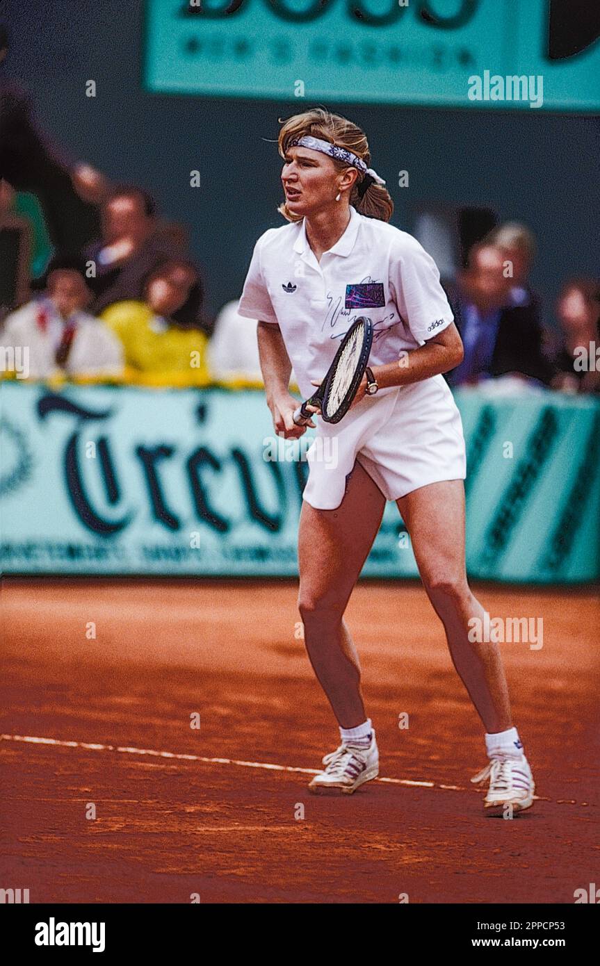 Steffi Graf (GER) competing at the 1990 French Open Stock Photo
